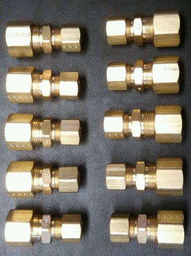 Lot of 10 parker 62c-8-6 brass compression couplers 1/2&#034; od tube x 3/8&#034; od tube for sale