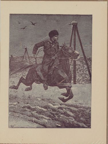 Cossack kozack riding the taiga checking the line antique print engraving 1800s for sale