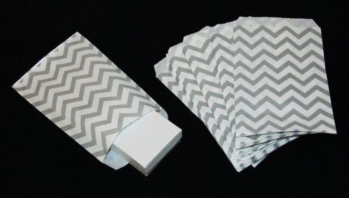 100 Gift Or Shopping Bags Silver Chevron Design