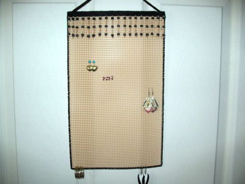 Hanging Earring Holder  TAN &amp; BLACK  wood beads Longer