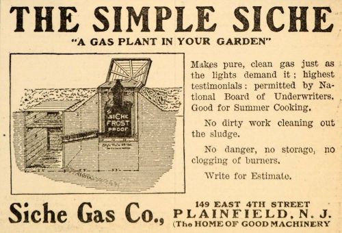 1907 ad siche gas plant company plainfield garden cook - original cg1 for sale