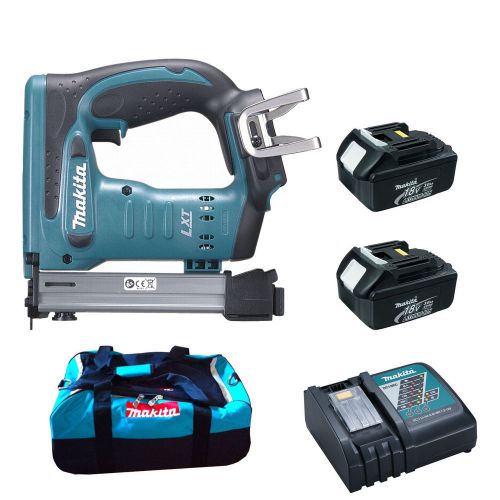 Makita 18v bst221 stapler 2 bl1830 batteries dc18rc charger &amp; bag for sale