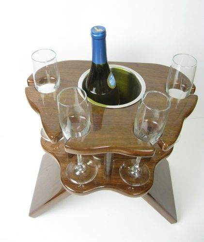 Four 4 Flute Glass Limousine Table, Sedan Delivery, Walnut, Ice Bucket