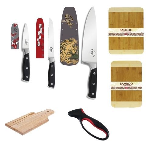 Guy fieri gourmet 3-piece triple riveted chef set + accessory bundle for sale