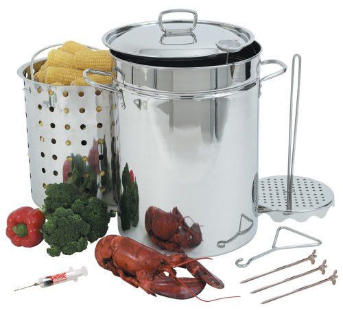 Stockpot Set Stainless Steel Turkey Fryer Steamer Gumbo Soup Easy Clean  32 QT