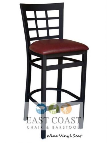 New Gladiator Window Pane Metal Restaurant Bar Stool with Wine Vinyl Seat