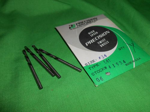 Lot of 4 precision twist l41 #34  left hand  stub  drills usa for sale