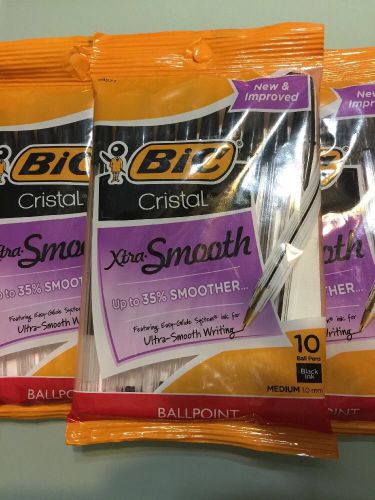 ~2~ Bic Cristal Extra Smooth Ball Point Pens 10 Pens Per Pack Black New