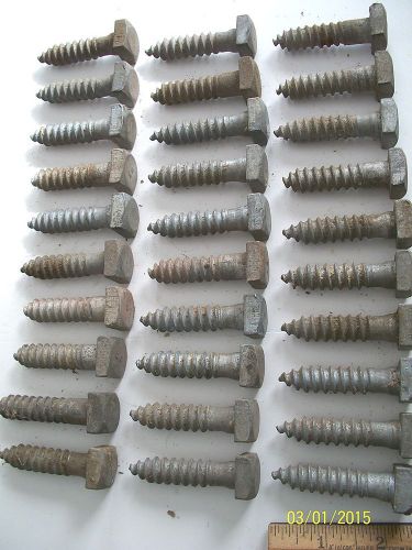 30 VINTAGE GALV. STEEL LAG BOLTS, 1/2&#034; X 2 3/8&#034;, UNUSED