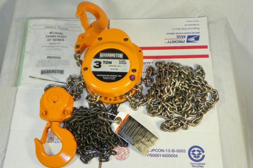 New harrington cf030-10 3 ton chain hoist lift 10 ft. manual hand 6000lb for sale