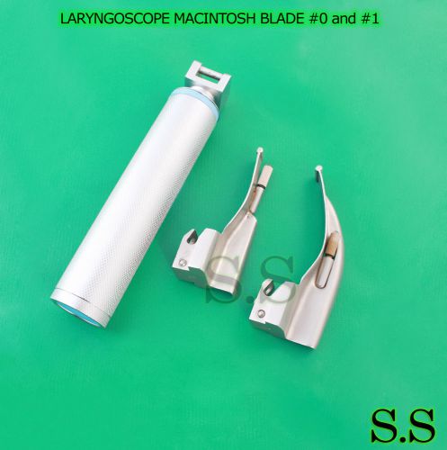 LARYNGOSCOPE MEDIUM HANDLE C + 2 MACINTOSH BLADE #0 and #1 ENT ANESTHESIA SET