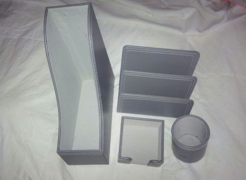 Grey Leather 4 PIECE Desk set Cookbooks Recipes Makeup Brushes Pens Pencils