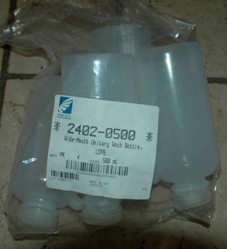 4 nalgene 2402-0500 unitary 500ml wash bottles ldpe w/tubulation pp screw lid for sale