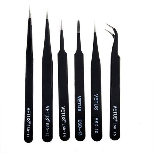 6Pcs Anti-Static Different Size Vetus ESD Tweezers ESD10 to ESD15