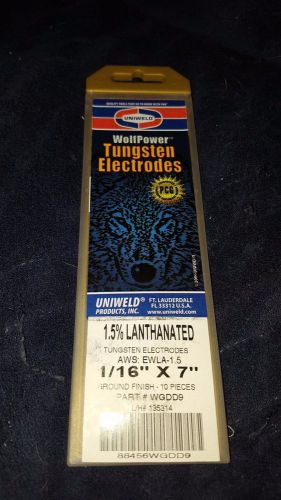 1.5% lanthanated tungsten electrode 1/16&#034; x 7&#034; pkg = 10 uniweld for sale