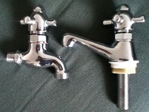 IRWELL CHROME TAPS~SELF CLOSE SPRING ACTION x 2, PILLAR &amp; BIB TAP NEW NEVER USED