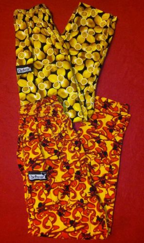 Chefwear Brand Chef Pants 2 pc lot lemon &amp; skull knives flames print sz s