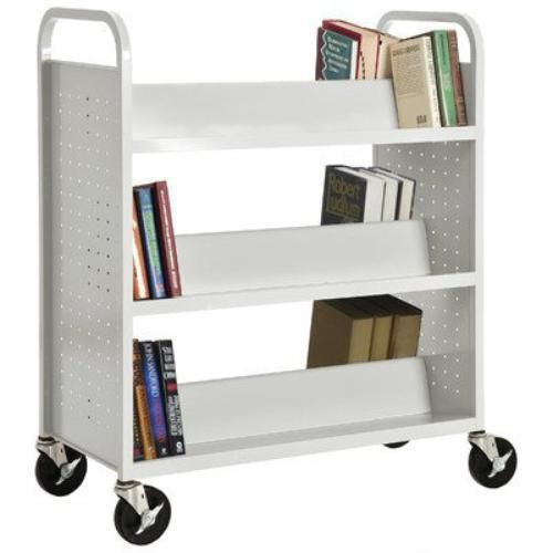 Sandusky lee sv336-22 double sided sloped shelf welded book truck, 19&#034; length, for sale