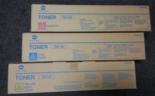 3 NEW Genuine KONICA MINOLTA bizhub C203 C253 TONER Lot TN213C TN213Y TN213M