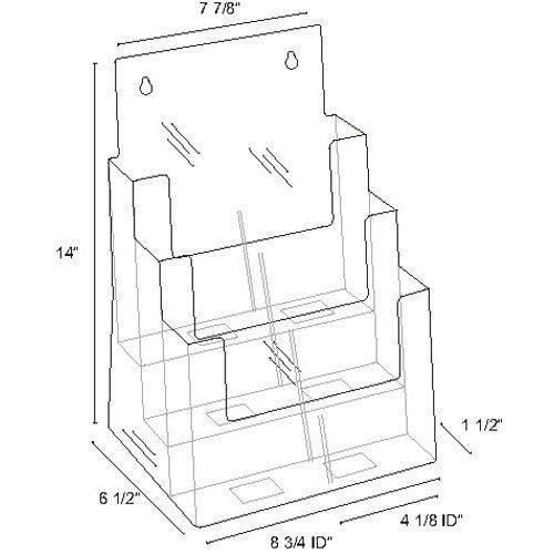 AZM Three Tier Acrylic Multi Compartment Large Brochure Display Holder 4 PACK