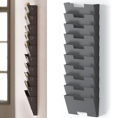 Gray Wall Mount Steel File Holder Organizer Rack 10 Sectional Modular Design