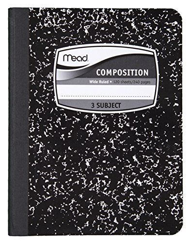 Mead composition notebook, 3 subject, black marble, 9.75 x 7.5 inches (09946) for sale