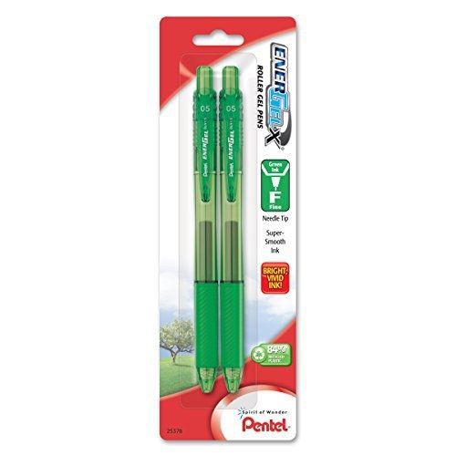 Pentel energel-x retractable liquid gel pen, 0.5mm, needle tip, green ink, 2 for sale