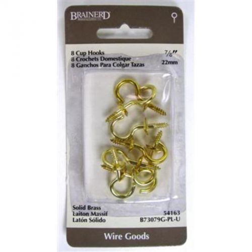 Brainerd 7/8&#034; Polished Brass Cup Hook 8Pk 54163 Brainerd Ceiling Hook 54163