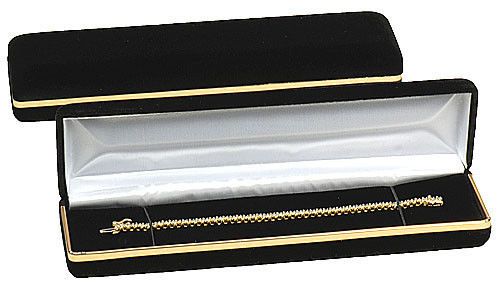 Black Velvet Gold Trim Bracelet Watch Jewelry Gift Box 8&#034; x 2&#034; x 1 1/8&#034;H