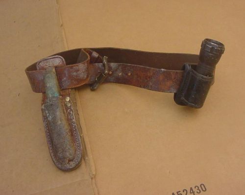 ELECTRICIAN LEATHER WORKING BELT XL - WIRE STRIPPING KNIFE &amp; BRINKMANN FLASHLITE