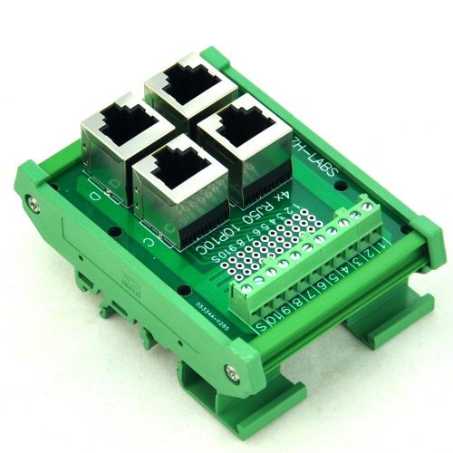 DIN Rail Mount RJ50 10P10C 4-Way Buss Board Interface Module.