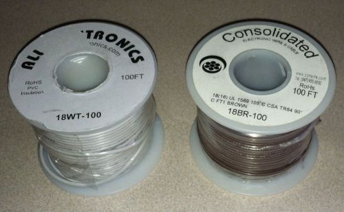 18 gauge stranded wire - two 100 ft spools brown, white for sale