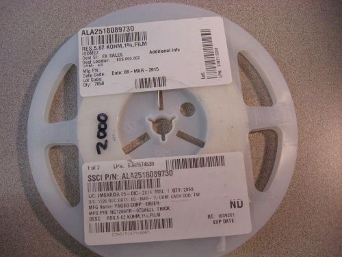 Reel of PCB Components MFG No: RC1206FR-075K62L Qty on Reel: 2000