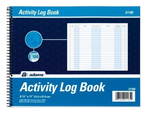 Adams Activity Log Book, Spiral Bound, 8.5 x 11 Inches, 100 Pages, White
