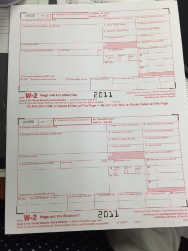 2011 W-2 Wage And tax statement Laser - 25 Pack