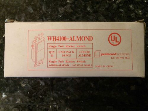 10 Piece Decorator 15A Rocker Switch Single Pole Almond WH4100