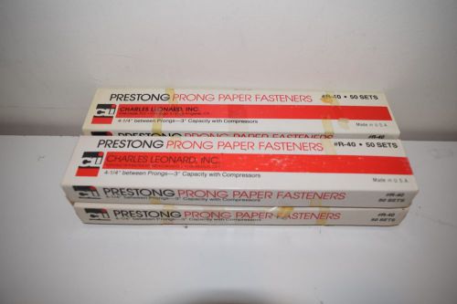 Prestong prong paper fasteners #r-40  4 1/4&#034; between 3&#034; capacity 4 boxes  of 50 for sale