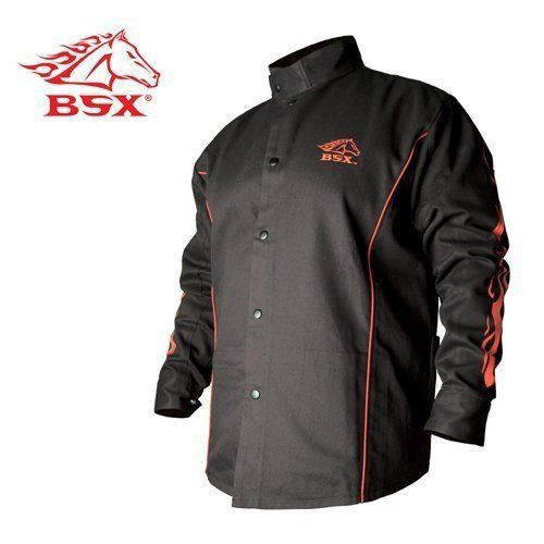 BSX BX9C WELDING JACKET FR COTTON BLACK W/RED FLAMES XL