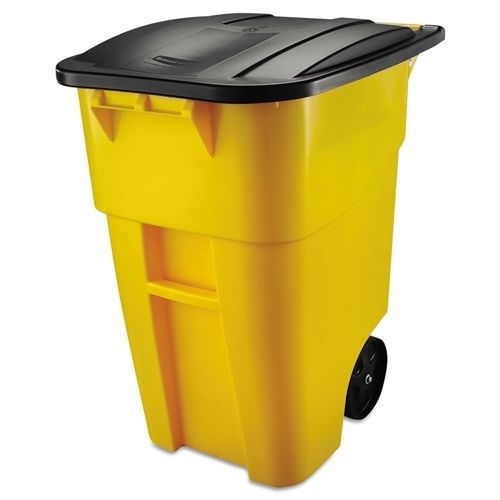 50 gallon yellow commercial heavy-duty rollout trash can waste/utility container for sale