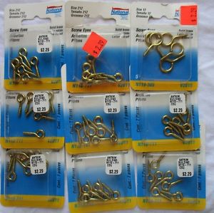 9 Packs National Solid Brass Screw Eyes N119-305 &amp; N118-711 63 Screw Eyes