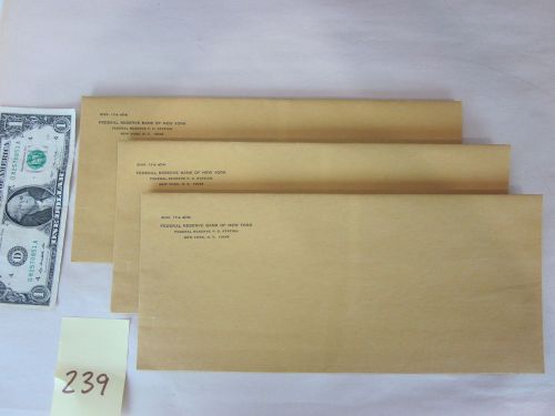 3 Vintage Federal Reserve Bank of New York Manila Envelopes commercial kraft #14
