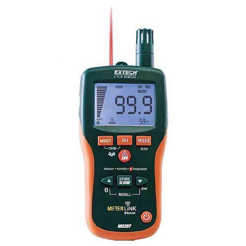 Extech MO297 Pinless Moisture Psychrometer w/IR Thermometer, Bluetooth