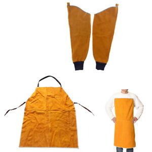 Work Apron for Men &amp; Women + Welding Split Sleeves for Safety Welding Yellow