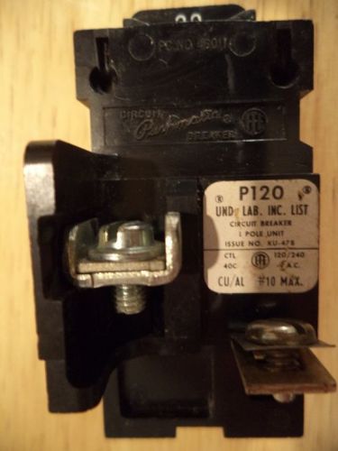 PUSHMATIC Bulldog 20 Amp 1 Pole Circuit Breaker P120 120/240V TESTED