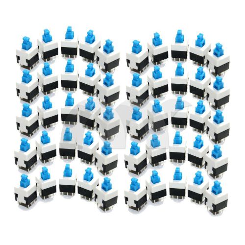 50 Pcs Blue Cap Self-locking Type Square Button Switch Control 8X8mm