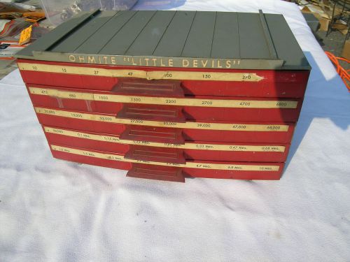 VINTAGE OHMITE LITTLE DEVILS RESISTOR CASE LOADED WITH VARIOUS RESISTORS