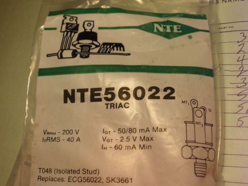 NTE 56022 TRIAC 40 AMPS AT 200 VOLTS, STUD MOUNT