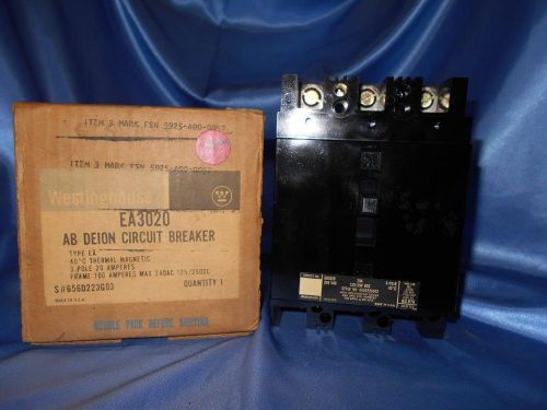 Westinghouse EA3020 Circuit Breaker AB De-Ion Type EA 3 Pole 20 Amps New Surplus