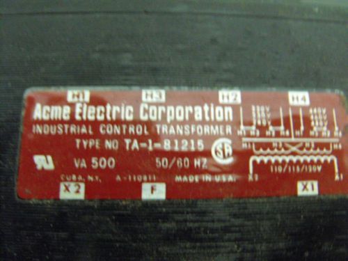 Acme Electric Corp. Industrial Control Transformer , Type TA-1-81215
