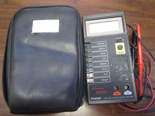 PROTEK CM108 HANDHELD CAPACITANCE METER W/ CASE &amp; LEADS USED FREE SHIPPING